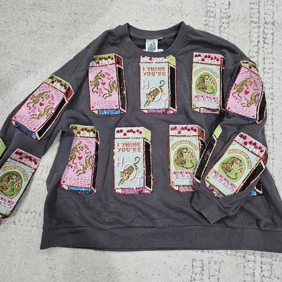 Queen Of Sparkles Sequin Tiger Matches Patchwork Sweatshirt - Picture 4 of 7